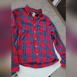 Hollister Mens Size Large Red Plaid Button Down Shirt Classic Preppy